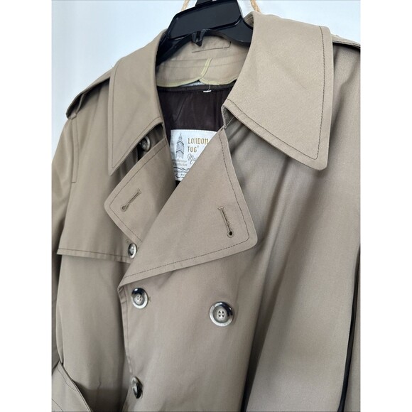 Men London Fog Trench Coat Double Breasted 42 R Zip out Faux Fur Liner $450MSRP - Picture 10 of 15